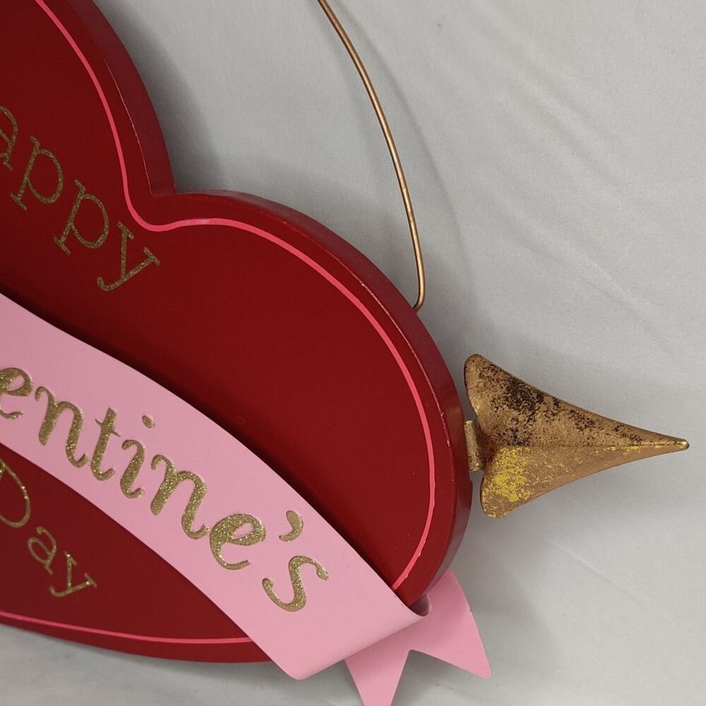 Happy Valentines Day Heart Arrow Wood Wall Decor Red Pink Gold Glitter Sign - Picture 8 of 14
